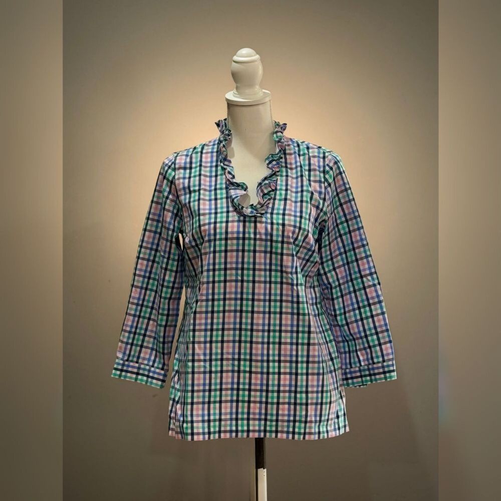 Talbots Pastel Striped Ruffle Collar Tunic Size 2 EUC
